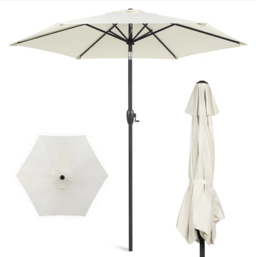 Outdoor Market Patio Umbrella w/ Push Button Tilt, Crank Lift - 7.5ft - Lot 487