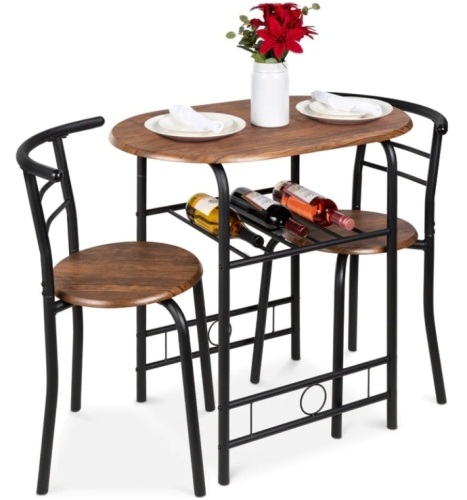 3-Piece Wooden Table & Chairs Dining Set w/ Lower Storage Shelf - Lot 144