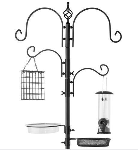 4-Hook Bird Feeding Station, Steel Feeder Stand w/ 2 Bird Feeders - 91in - Lot 463