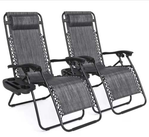 Set of 2 Adjustable Zero Gravity Patio Chair Recliners w/ Cup Holders - Lot 519
