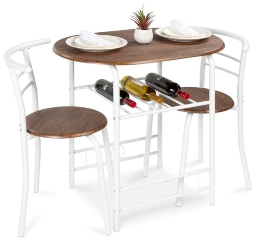 3-Piece Wooden Table & Chairs Dining Set w/ Lower Storage Shelf - Lot 411