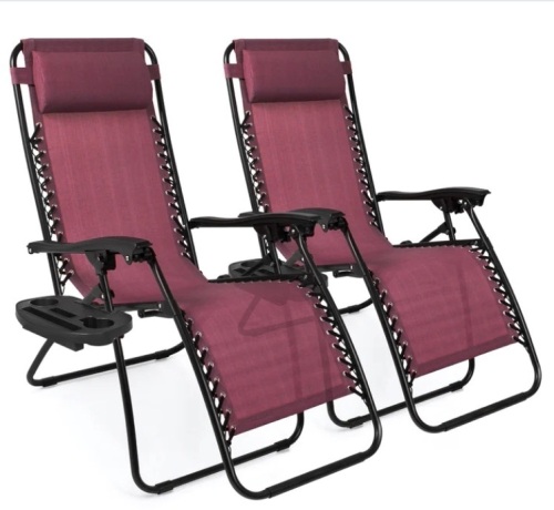 Set of 2 Adjustable Zero Gravity Patio Chair Recliners w/ Cup Holders - Lot 547