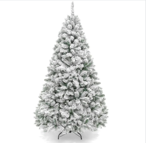 7.5ft Snow Flocked Artificial Pine Christmas Tree w/ Foldable Metal Base - Lot 603