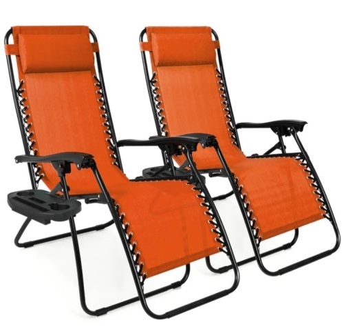 Set of 2 Adjustable Zero Gravity Patio Chair Recliners w/ Cup Holders - Lot 131
