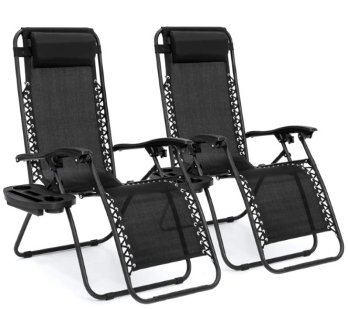 Set of 2 Adjustable Zero Gravity Patio Chair Recliners w/ Cup Holders - Lot 124