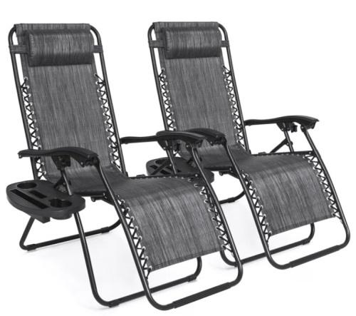 Set of 2 Adjustable Zero Gravity Patio Chair Recliners w/ Cup Holders - Lot 167
