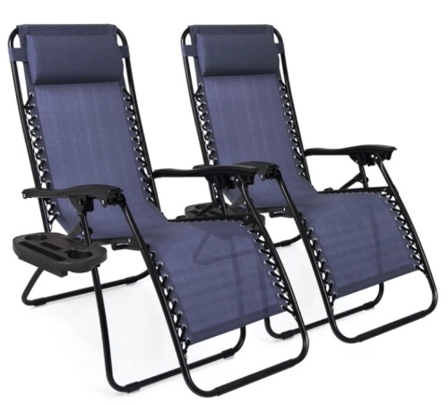 Set of 2 Adjustable Zero Gravity Patio Chair Recliners w/ Cup Holders - Lot 176