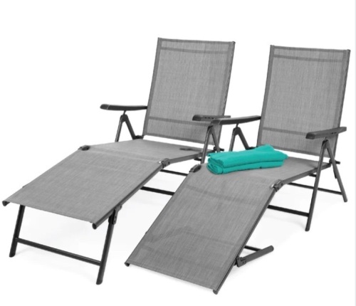 Set of 2 Outdoor Patio Chaise Recliner Lounge Chairs w/ Rust-Resistant Frame - Lot 471