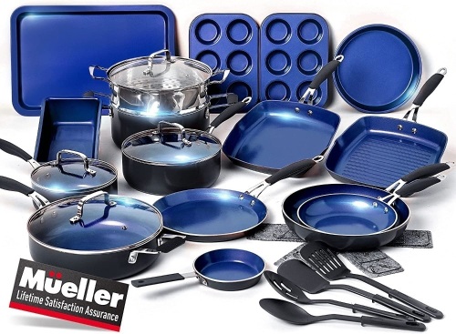 Mueller Sapphire UltraClad Kitchen Pots and Pans Set, Nonstick Induction Cookware, 24pc - Lot 427
