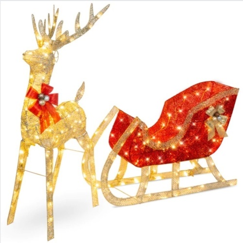 Lighted Christmas Reindeer & Sleigh Outdoor Decor Set w/ LED Lights - Lot 475