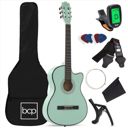 Beginner Acoustic Cutaway Guitar Set w/ Case, Strap, Capo - 38in - Lot 565
