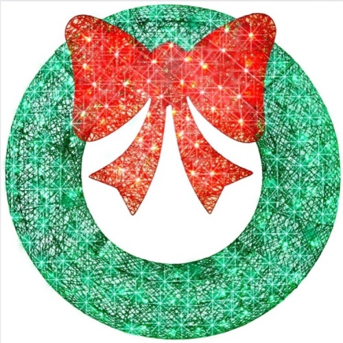 Pre-Lit Outdoor Christmas Wreath, LED Metal Holiday Decor w/ Bow - 48in - Lot 611