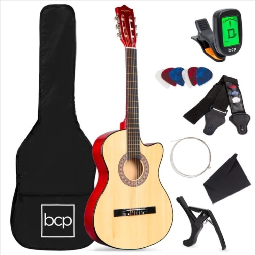Beginner Acoustic Cutaway Guitar Set w/ Case, Strap, Capo - 38in - Lot 359