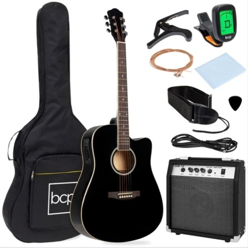 Beginner Acoustic Electric Cutaway Guitar Set w/ Case, Strap - 41in - Lot 398