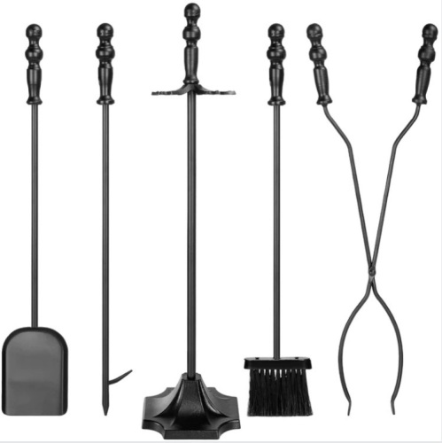 5-Piece Rustic Iron Indoor Outdoor Fireplace and Firepit Tool Set w/ Stand - Lot 399