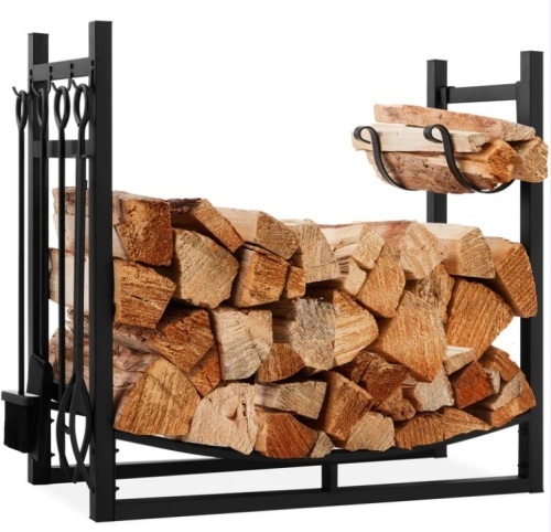 Steel Firewood Log Storage Rack & Tool Set w/ Kindling Holder - 34.25in - Lot 397