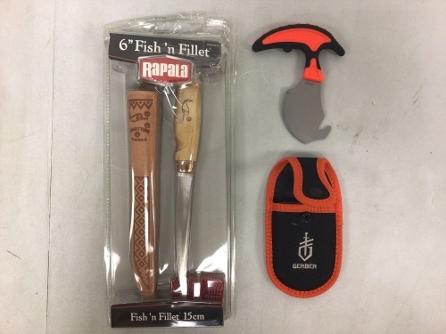 Lot of (2) Gerber Vital Skin & Gut Knife and Rapala 6" Fillet Knife, E-Commerce Return, Sold as is - Lot 194
