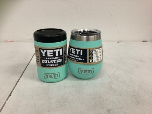 Lot of (2) Yetis, Can Holder and Wine Tumbler (dented), E-Commerce Return, Sold as is - Lot 189
