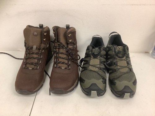 Lot of (2) Mens Shoes, Merrell Boots 9.5 and Salomon 9.5, E-Commerce Return, Sold as is - Lot 89