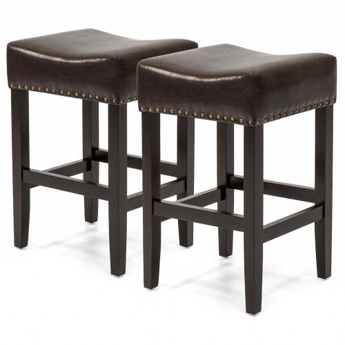 Set of 2 Backless Leather Counter Stool Seat Accents w/ Silver Studs - Lot 2400