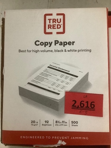 Box of 10 Packages of TruRed Copy Paper (8 1/2in X 11in) - Lot 2616