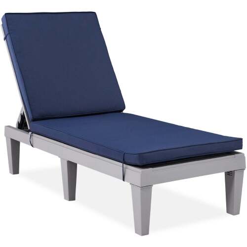 Outdoor Patio Lounge Chair, Resin Chaise Lounger w/ Seat Cushion, 5 Positions - Lot 2650