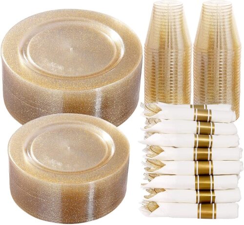 DaYammi 350 Pieces Gold Glitter Dinnerware Set - Lot 2723
