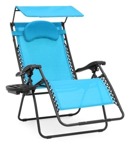 Oversized Zero Gravity Reclining Lounge Patio Chair w/ Folding Canopy Shade and Cup Holder - Lot 34