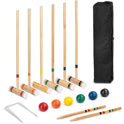 6-Player Wood Croquet Set w/ 6 Mallets, 6 Balls, Wickets, Stakes, Bag - 32in - Lot 253