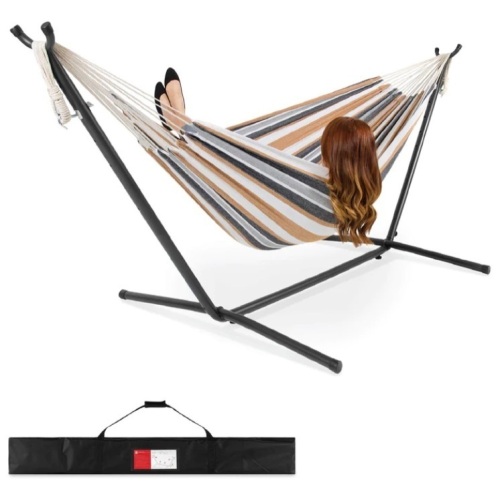 2-Person Brazilian-Style Double Hammock w/ Carrying Bag and Steel Stand - Lot 330