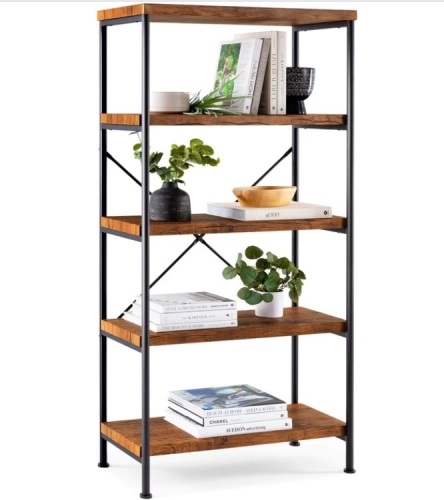 5-Tier Industrial Bookshelf w/ Metal Frame, Wood Shelves - Lot 427