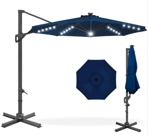 360-Degree Solar LED Cantilever Offset Patio Umbrella w/ Tilt - 10ft - Lot 543