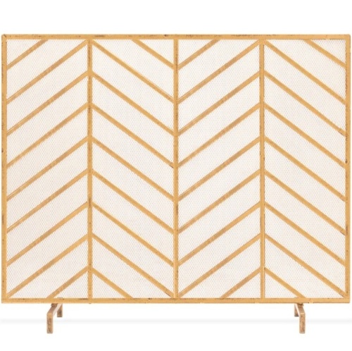 Single Panel Iron Chevron Fireplace Screen w/ Antique Finish - 38x31in - Lot 546