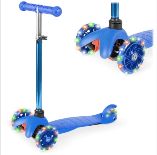Kids Mini Kick Scooter Toy w/ Colorful Light-Up Wheels, Adjustable T-Bar - Lot 263