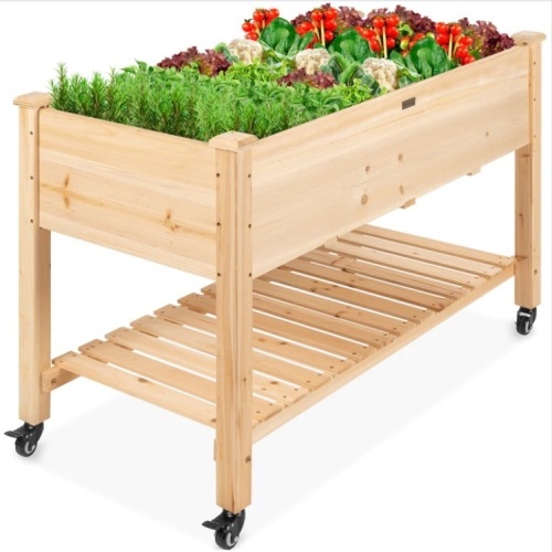 Mobile Raised Garden Bed Elevated Planter w/ Wheels, Shelf - 48x23.25x32in - Lot 440