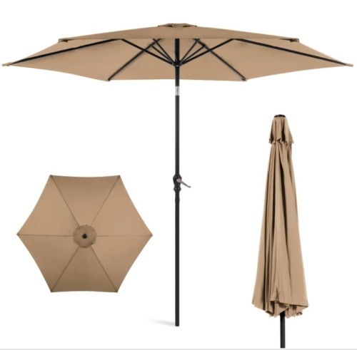 Outdoor Steel Market Patio Umbrella Decoration w/ Tilt, Crank Lift - 10ft - Lot 483