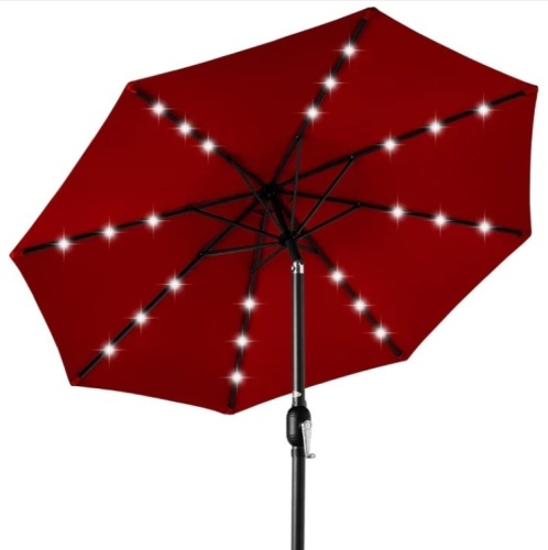 Solar LED Lighted Patio Umbrella w/ Tilt Adjustment, UV-Resistance - 10ft - Lot 412