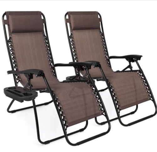 Set of 2 Adjustable Zero Gravity Patio Chair Recliners w/ Cup Holders - Lot 187