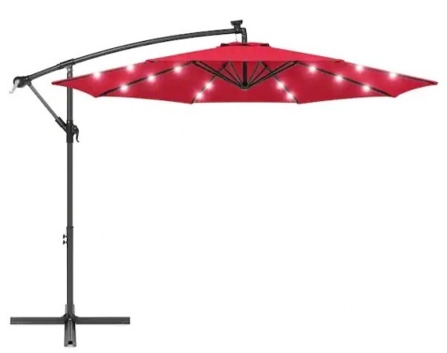 Solar LED Offset Hanging Patio Umbrella w/ Crank Tilt Adjustment - 10ft - Lot 352