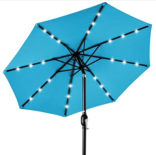 Solar LED Lighted Patio Umbrella w/ Tilt Adjustment, UV-Resistance - 10ft - Lot 450