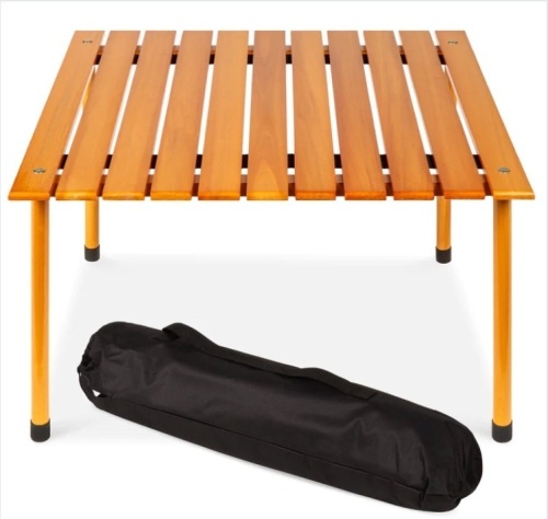 Foldable Indoor Outdoor Wooden Table w/ Carrying Case - 28x28in - Lot 477