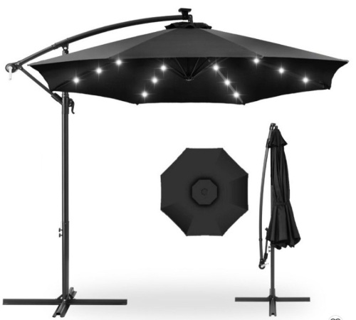 Solar LED Offset Hanging Patio Umbrella w/ Crank Tilt Adjustment - 10ft - Lot 327