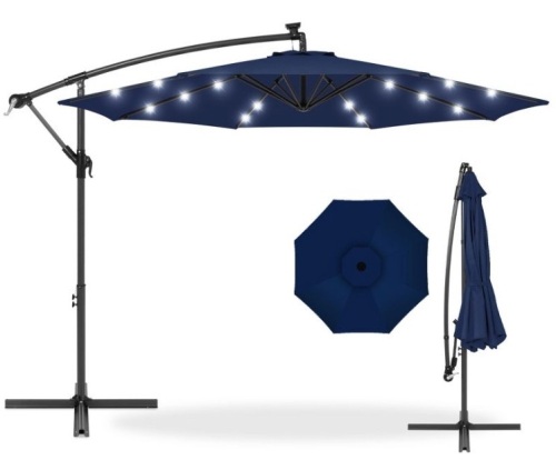 Solar LED Offset Hanging Patio Umbrella w/ Crank Tilt Adjustment - 10ft - Lot 351