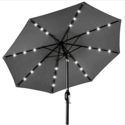 Solar LED Lighted Patio Umbrella w/ Tilt Adjustment, UV-Resistance - 10ft - Lot 484