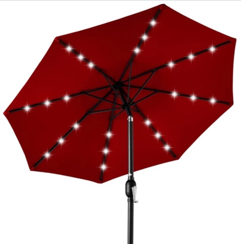 Solar LED Lighted Patio Umbrella w/ Tilt Adjustment, UV-Resistance - 10ft - Lot 533