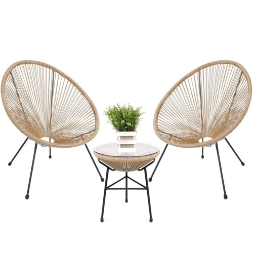 3-Piece All-Weather Patio Acapulco Bistro Set w/ Rope, Glass Top Table - Lot 2919