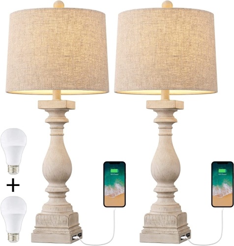 BOBOMOMO 27.75'' USB Table Lamp with 2 Charging Ports, Set of 2 - Lot 501