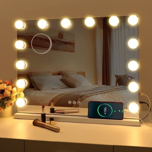FENCHILIN Vanity Mirror with Lights, Tabletop or Wall-Mounted - Lot 466