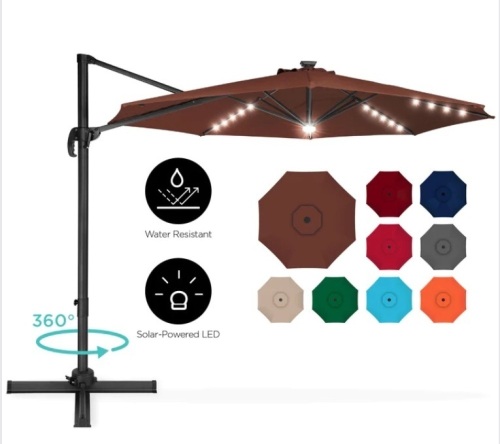 360-Degree LED Cantilever Offset Patio Umbrella w/ Tilt - 10ft - Lot 523
