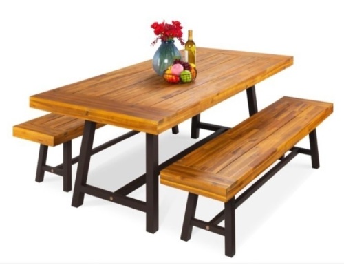 3-Piece Indoor Outdoor Acacia Wood Dining Table - Lot 42